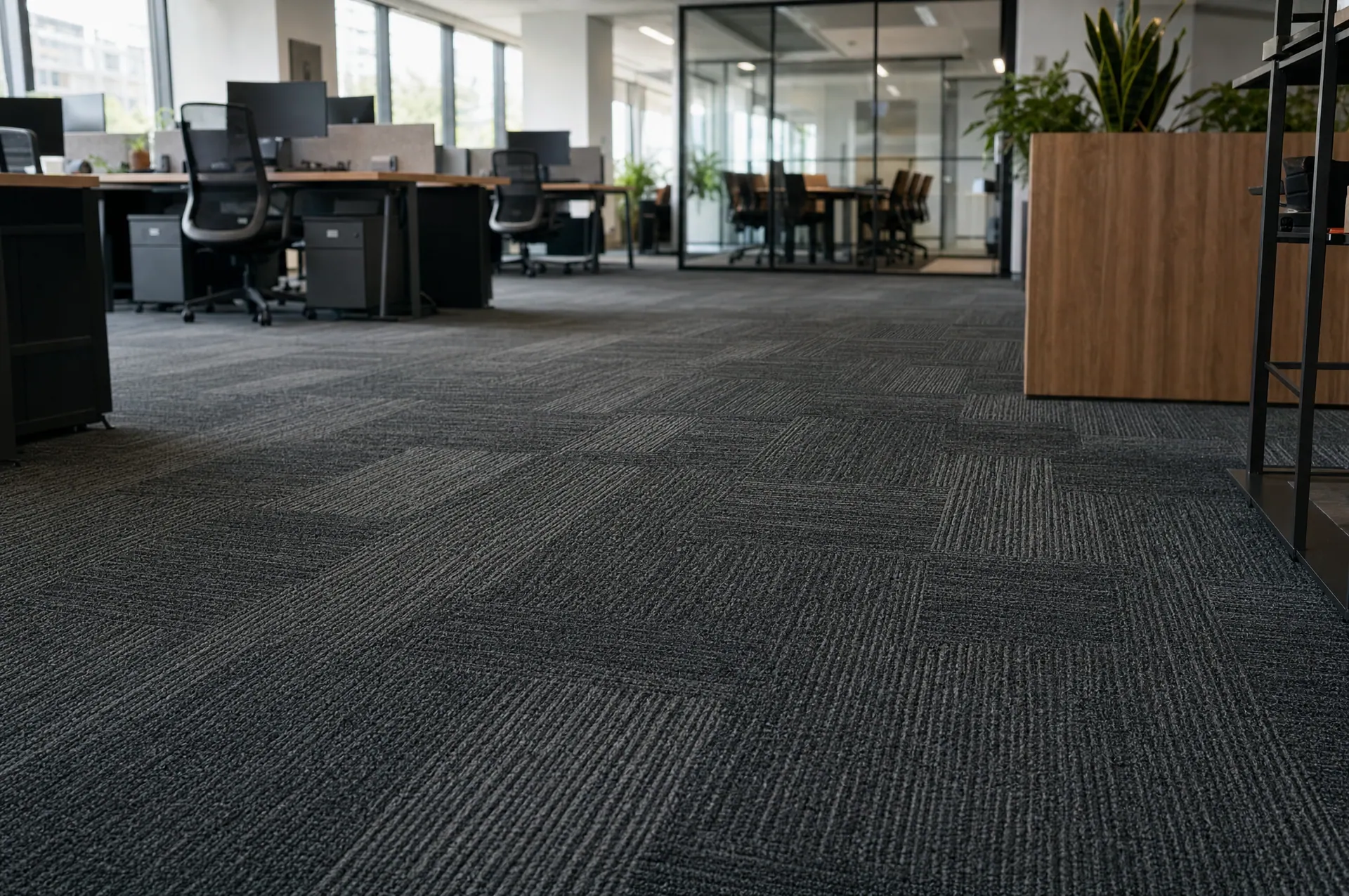 Modular carpet tile in an open-plan office
